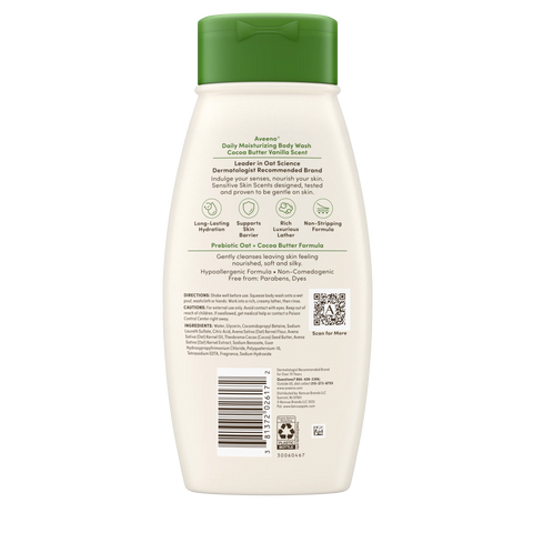 Daily Moisturizing Body Wash, Cocoa Butter Vanilla Scent, Sensitive Skin Scents