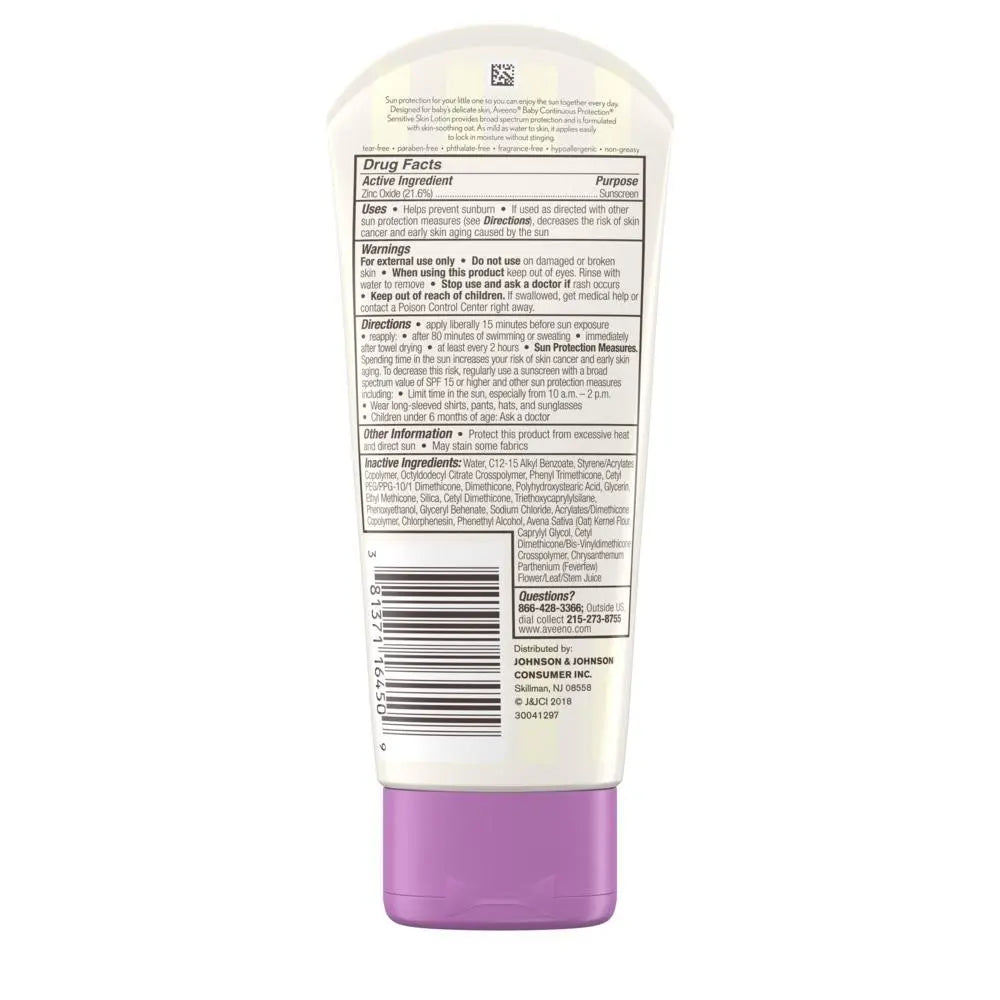Baby Continuous Protection Sensitive Skin Lotion Zinc Oxide Sunscreen with Broad Spectrum SPF 50