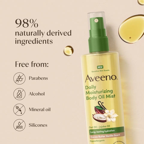 Daily Moisturizing Body Oil Mist, Cocoa Butter Vanilla Scent, Sensitive Skin Scents - 6.7oz