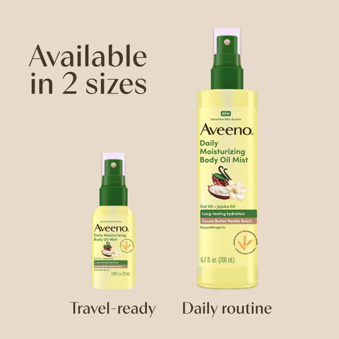 Daily Moisturizing Body Oil Mist, Cocoa Butter Vanilla Scent, Sensitive Skin Scents - 6.7oz